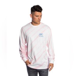 Vans Men’s Long Sleeve Widow Maker T-Shirt, Size Large. Pink and White Tie Dye.